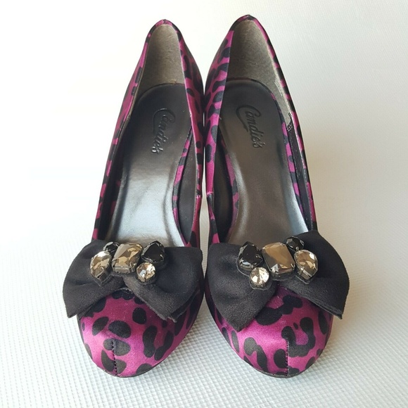Candie’s Satin Purple Leopard Print Pumps Size 8.5 - Picture 2 of 8